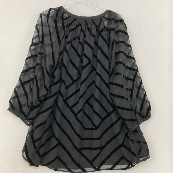 New Gibson Latimer size 3X Black Chiffon Velvet Burnt-out Smock Tie Front Blouse - Picture 9 of 11